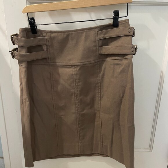 Etcetera Brown Buckle Accent Straight Skirt Cotton Blend Size 8 - Picture 2 of 6